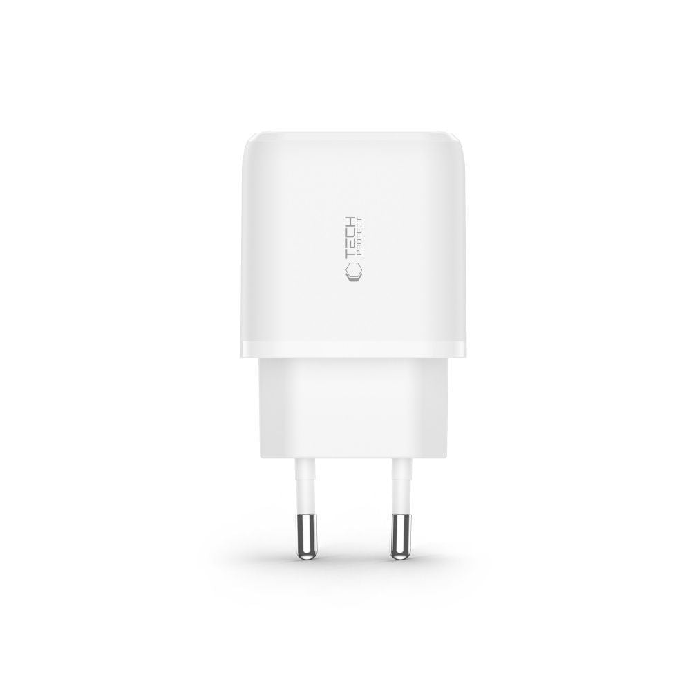 Tech-Protect Įkroviklis C20W USB-C PD 20W / USB-A QC 3.0 su USB-C / Lightning laidu - baltas -- Cell phone chargers