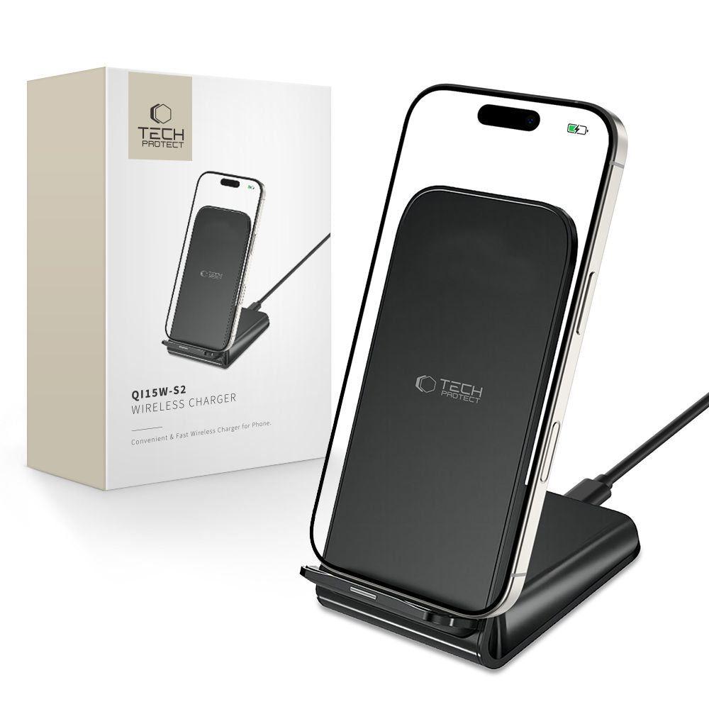 Tech-Protect Indukcinis įkroviklis QI15W-S2 15W stovo formos - juodas -- Cell phone chargers