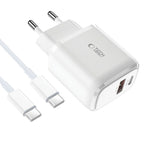 Tech-Protect Įkroviklis C20W USB-C PD 20W / USB-A QC 3.0 su USB-C / USB-C laidu - baltas -- Cell phone chargers