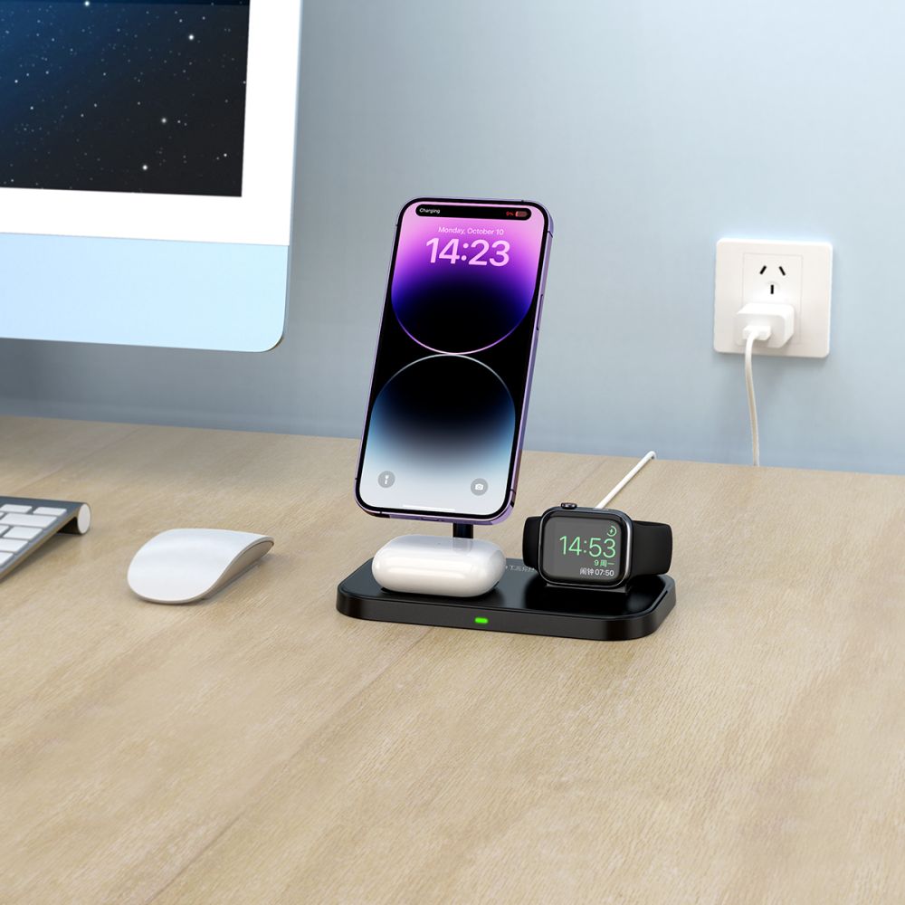 Tech-Protect Indukcinis įkroviklis QI15W-A22 MagSafe su 3in1 MagSafe stovu išmaniajam telefonui / Apple Watch / AirPods -...