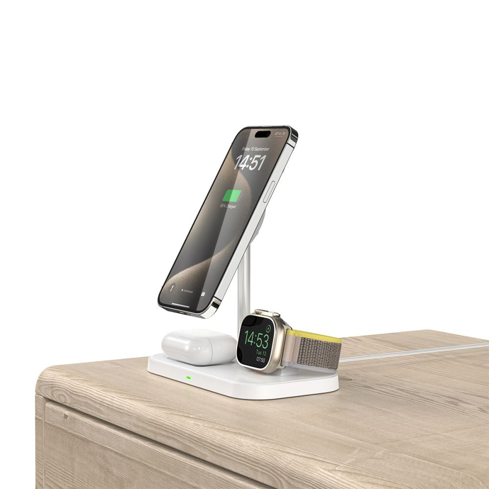 Tech-Protect Indukcinis įkroviklis QI15W-A22 MagSafe su 3in1 MagSafe stovu išmaniajam telefonui / Apple Watch / AirPods -...