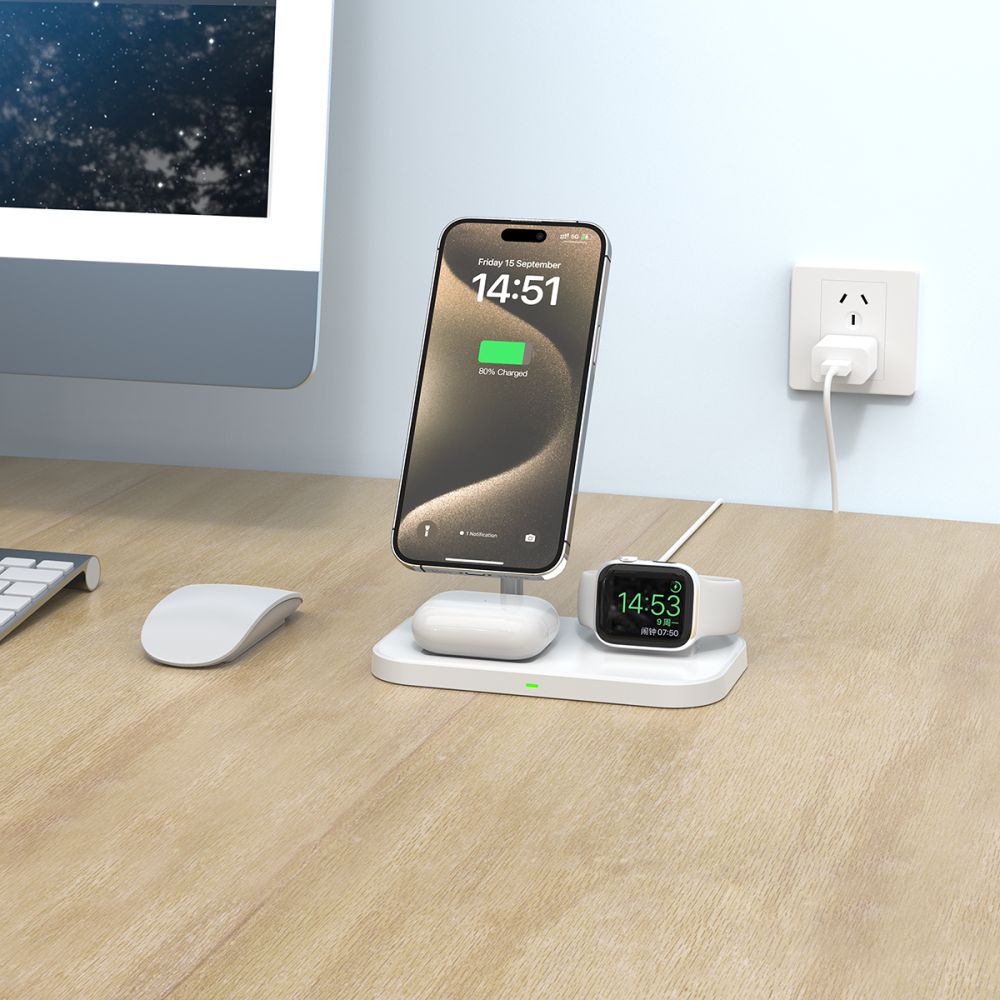 Tech-Protect Indukcinis įkroviklis QI15W-A22 MagSafe su 3in1 MagSafe stovu išmaniajam telefonui / Apple Watch / AirPods -...