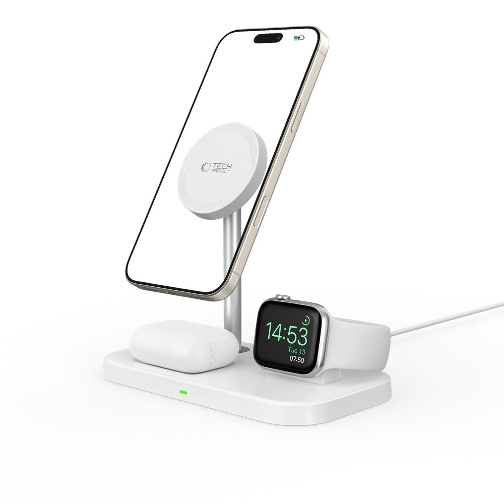 Tech-Protect Indukcinis įkroviklis QI15W-A22 MagSafe su 3in1 MagSafe stovu išmaniajam telefonui / Apple Watch / AirPods -...