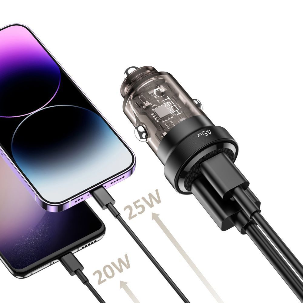 Tech-Protect Automobilinis įkroviklis CC45W USB-C PD 45W / USB-A QC 3.0 - juodas -- Cell phone chargers