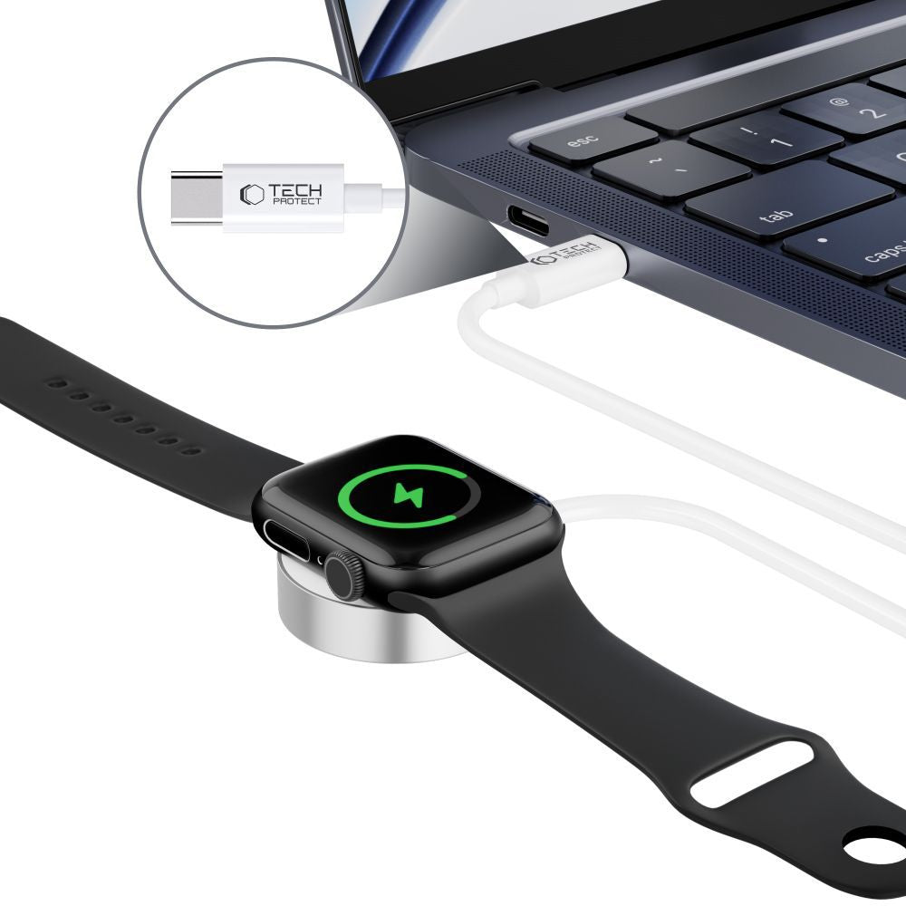 Tech-Protect UltraBoost Magnetinis indukcinis įkroviklis su USB-C jungtimi, skirtas Apple Watch, 1.2m - baltas -- Apple Watch