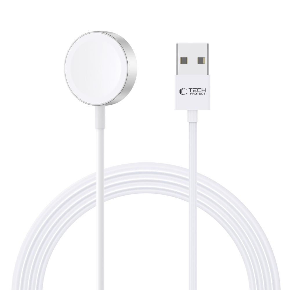 Tech-Protect UltraBoost Magnetinis indukcinis įkroviklis su USB-A jungtimi, skirtas Apple Watch, 1.2m - baltas -- Apple Watch