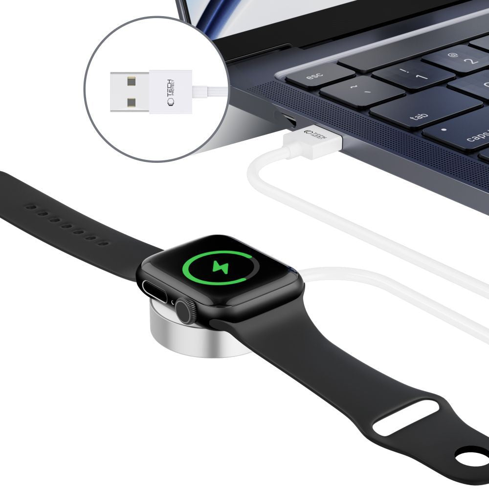 Tech-Protect UltraBoost Magnetinis indukcinis įkroviklis su USB-A jungtimi, skirtas Apple Watch, 1.2m - baltas -- Apple Watch