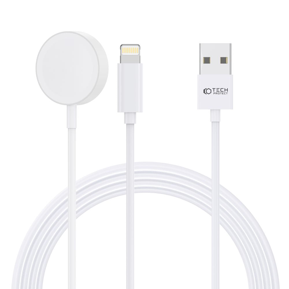 Tech-Protect UltraBoost 2in1 magnetinis įkroviklis su USB-C / Lightning laidais, skirtas Apple Watch, 1.5m - baltas --...