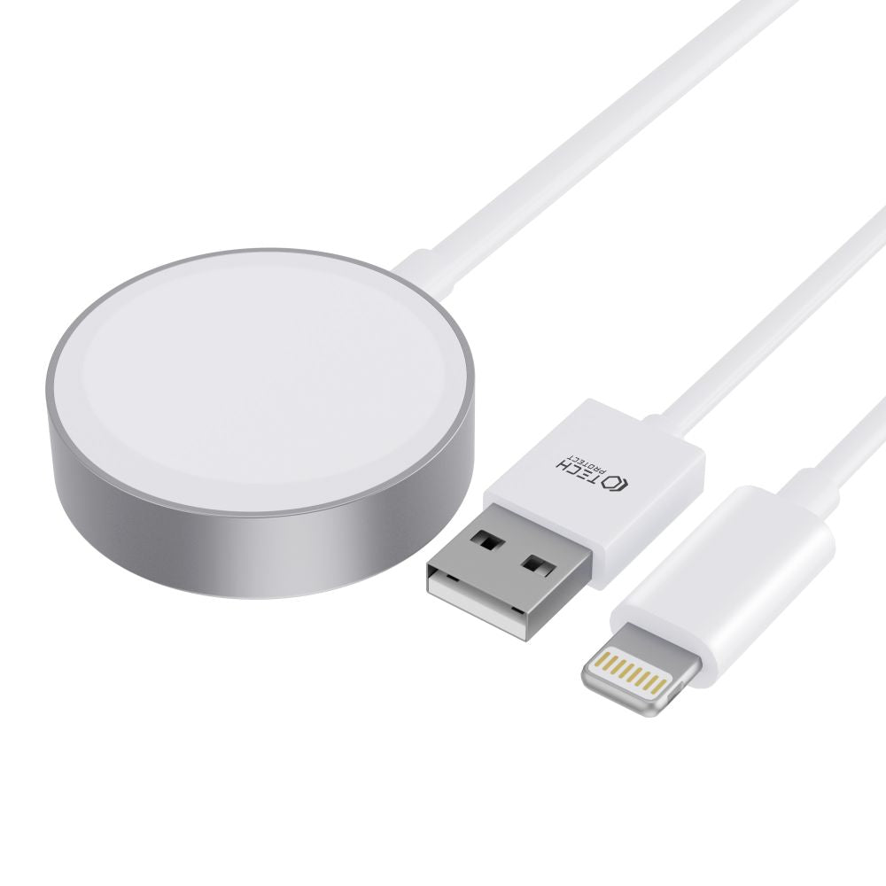 Tech-Protect UltraBoost 2in1 magnetinis įkroviklis su USB-C / Lightning laidais, skirtas Apple Watch, 1.5m - baltas --...