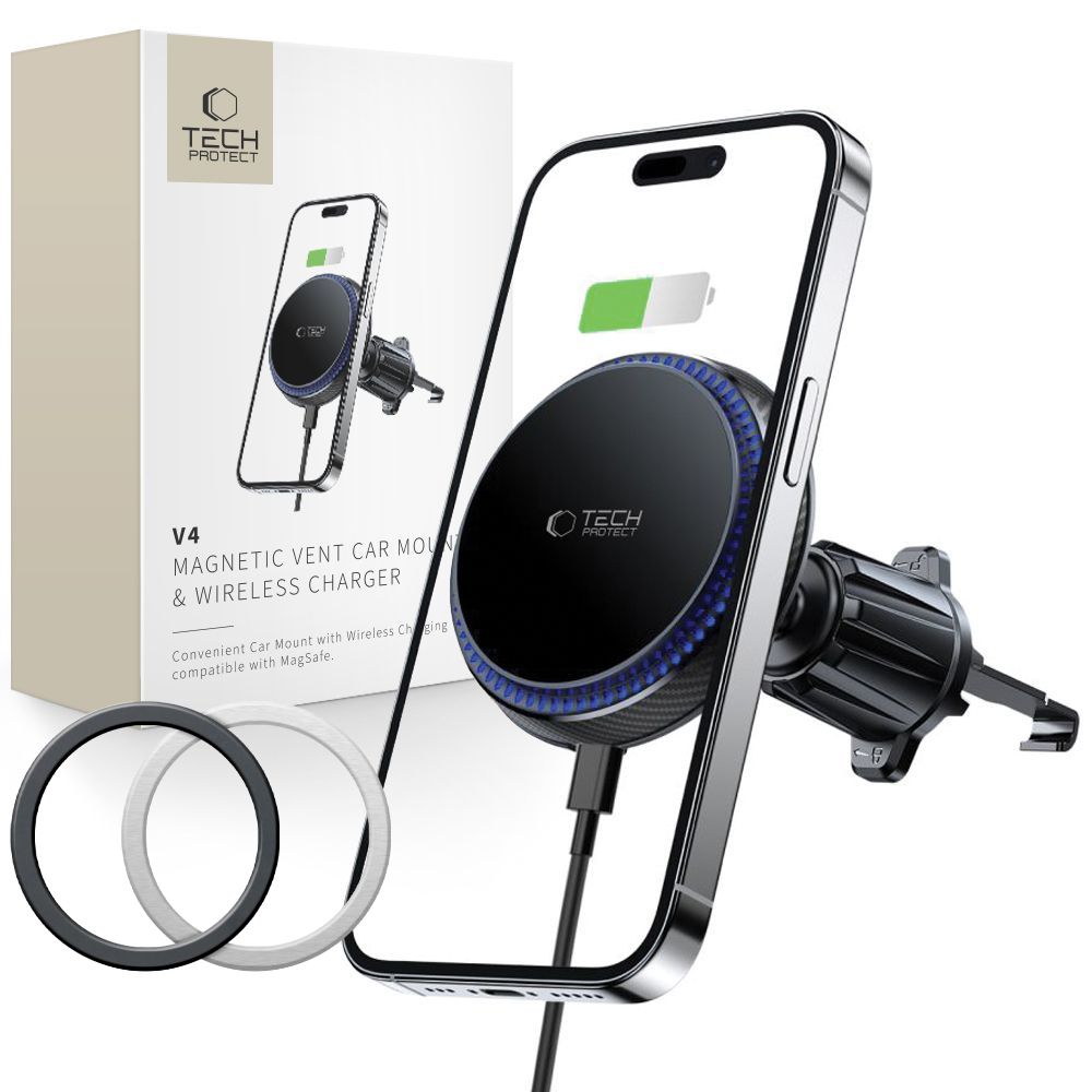 Tech-Protect Automobilinis telefono laikiklis MM15W-V4 su MagSafe 15W indukciniu įkrovikliu oro angai - juodas -- Cell...