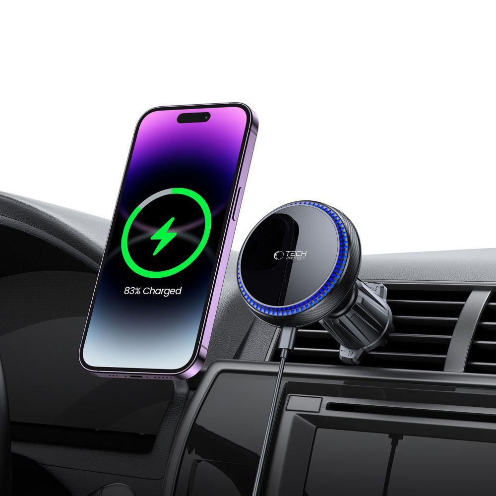 Tech-Protect Automobilinis telefono laikiklis MM15W-V4 su MagSafe 15W indukciniu įkrovikliu oro angai - juodas -- Cell...