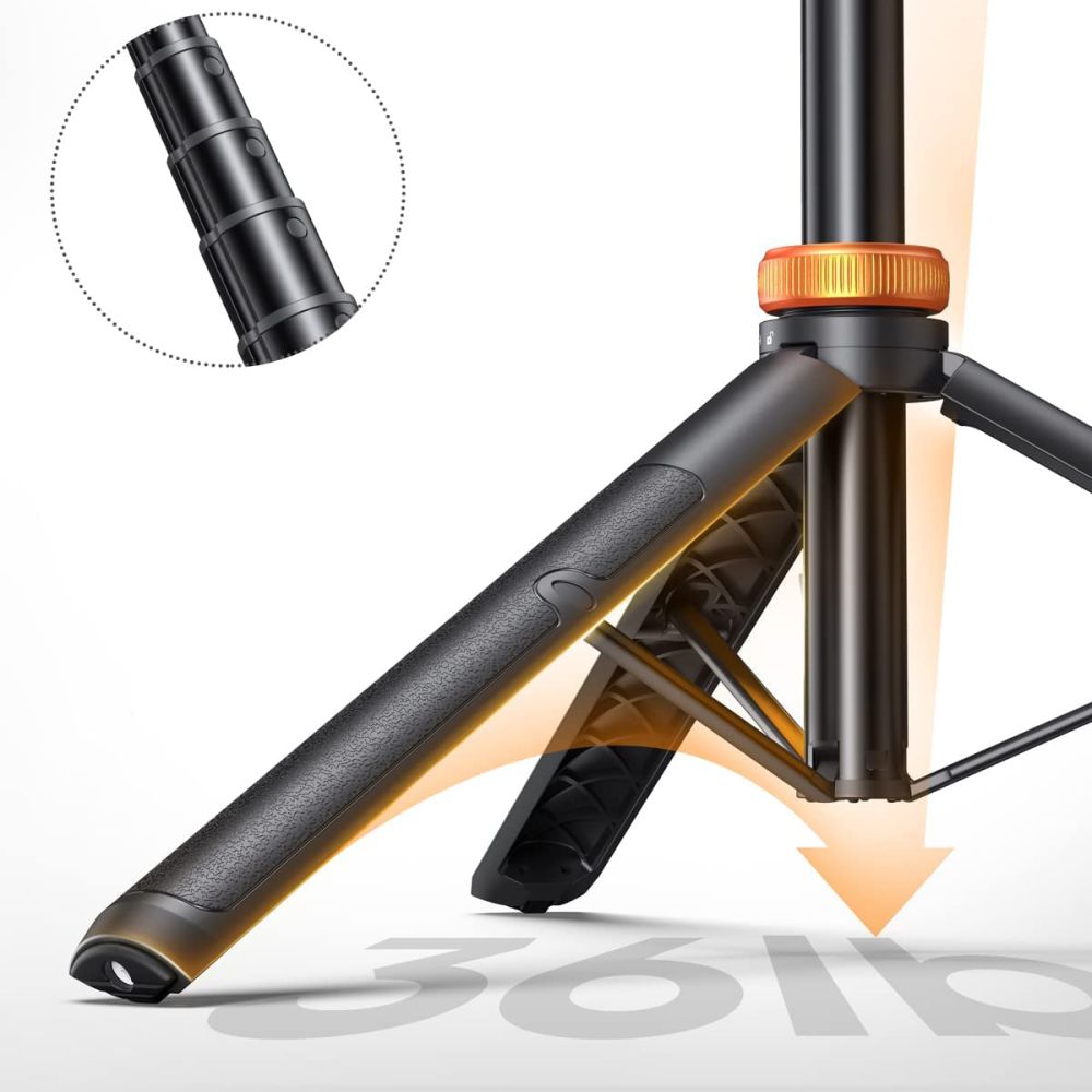 Tech-Protect L03S Bluetooth asmenukių lazda su nuotolinio valdymo pultu, trikoju iki 148cm ir 180° galva - juoda --...