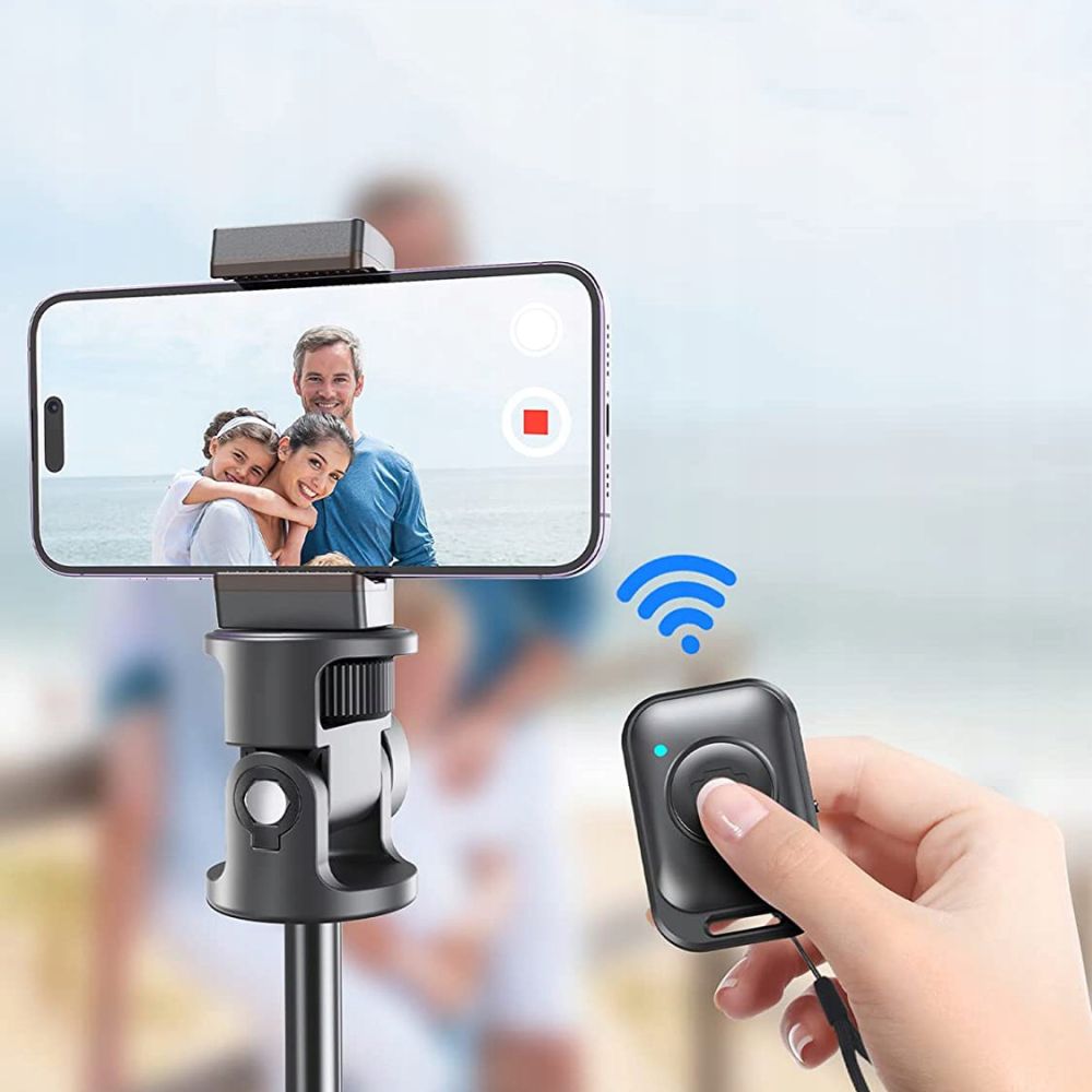 Tech-Protect L03S Bluetooth asmenukių lazda su nuotolinio valdymo pultu, trikoju iki 148cm ir 180° galva - juoda --...