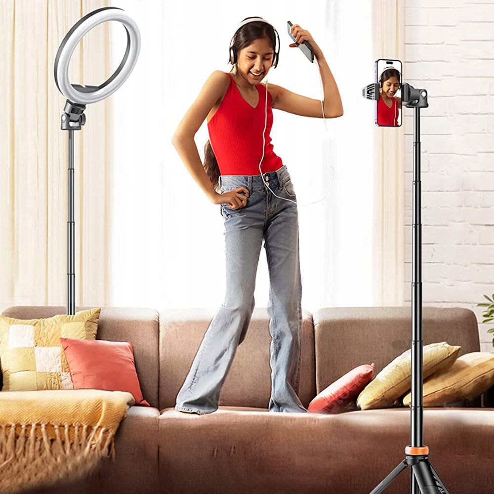 Tech-Protect L03S Bluetooth asmenukių lazda su nuotolinio valdymo pultu, trikoju iki 148cm ir 180° galva - juoda --...