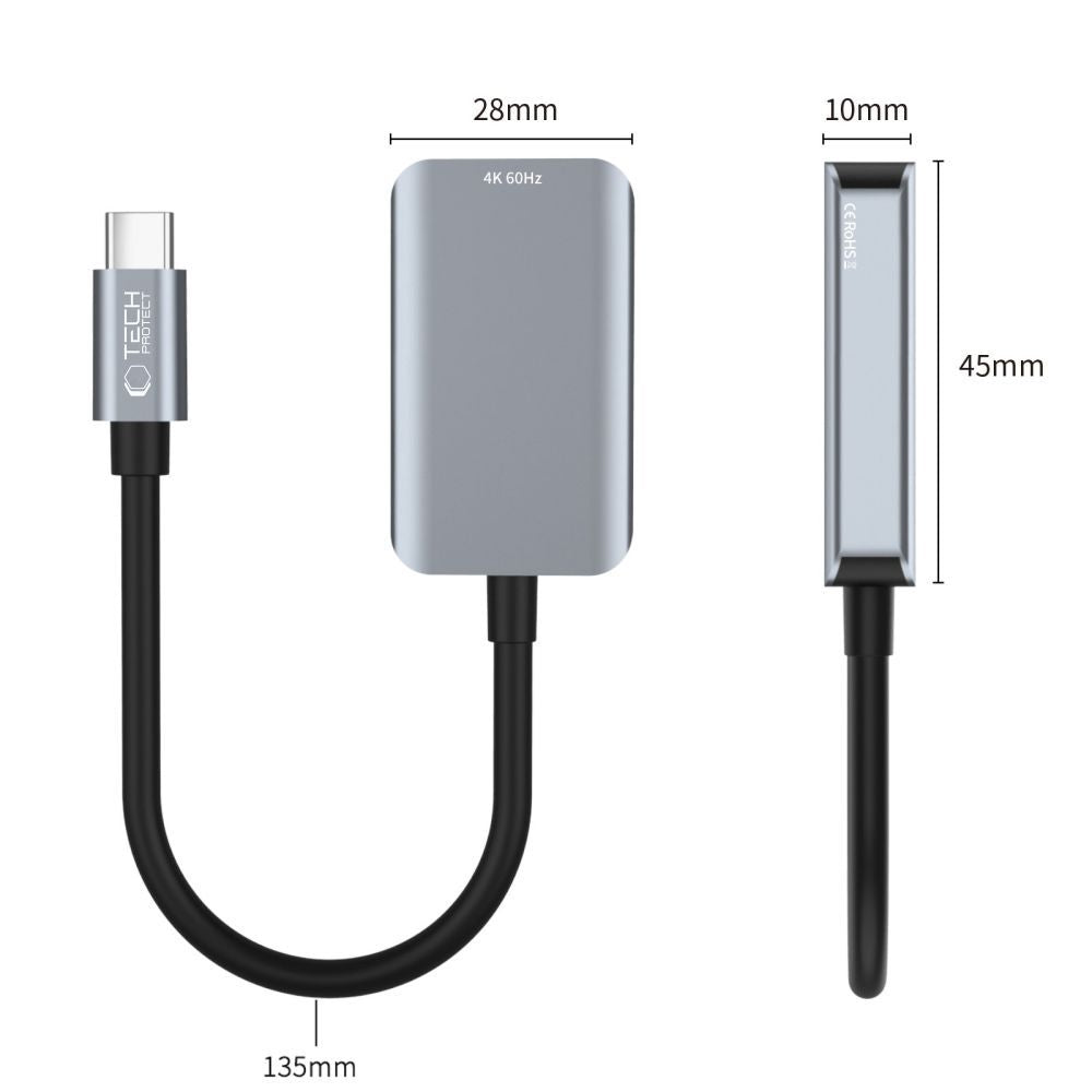 „Tech-Protect UltraBoost“ USB-C (vyriškas) / HDMI (moteriškas) 4K 60 Hz adapteris – juodas -- USB Adapters