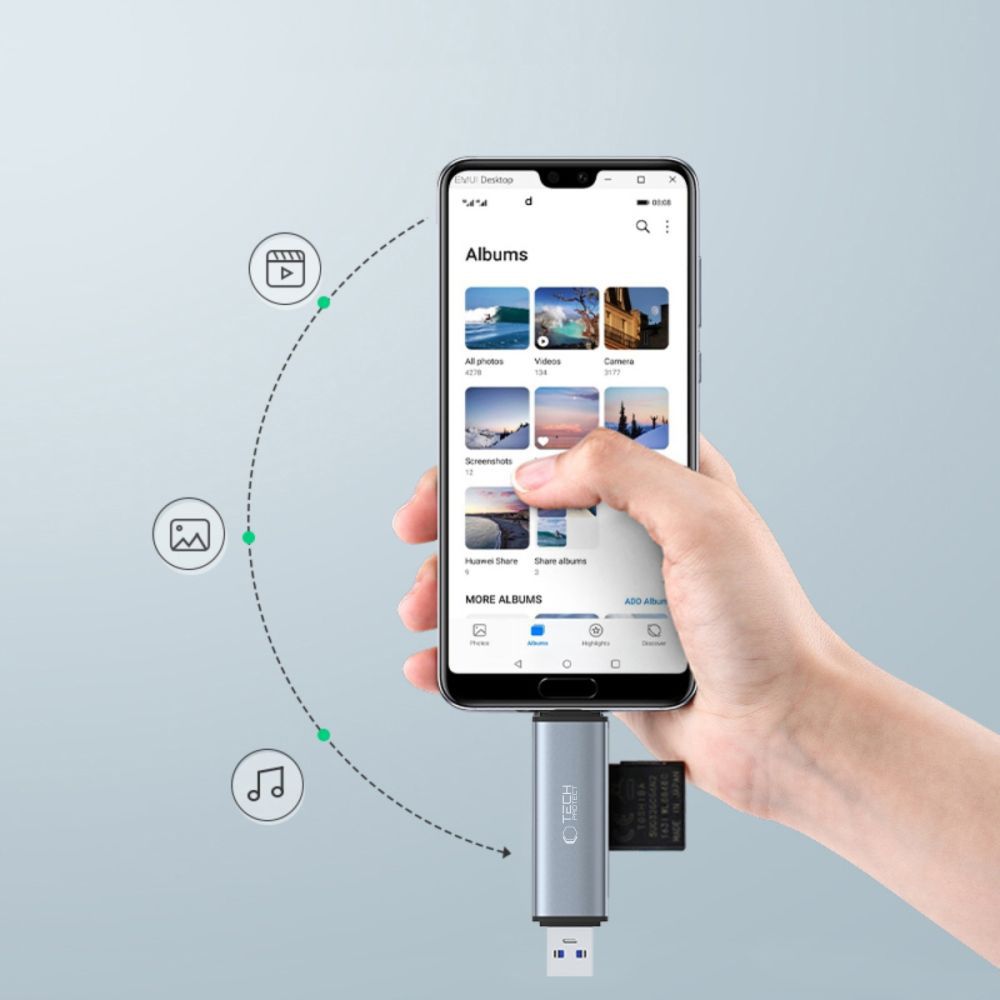 Tech-Protect UltraBoost SD/micro SD kortelės skaitytuvas su USB-C/USB-A jungtimis - pilka -- Memory Card Readers