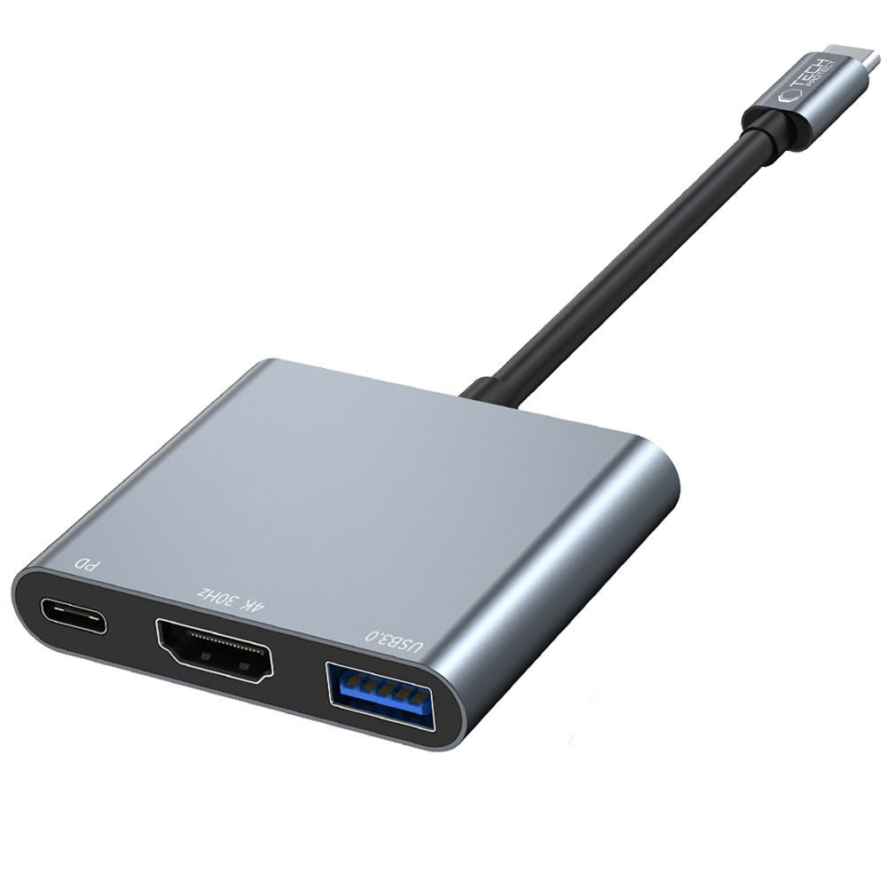 HUB Tech-Protect V1 3in1 USB-C - USB-A 3.0 / USB-C PD 100W / HDMI 4K 30Hz - pilkas -- USB Hubs