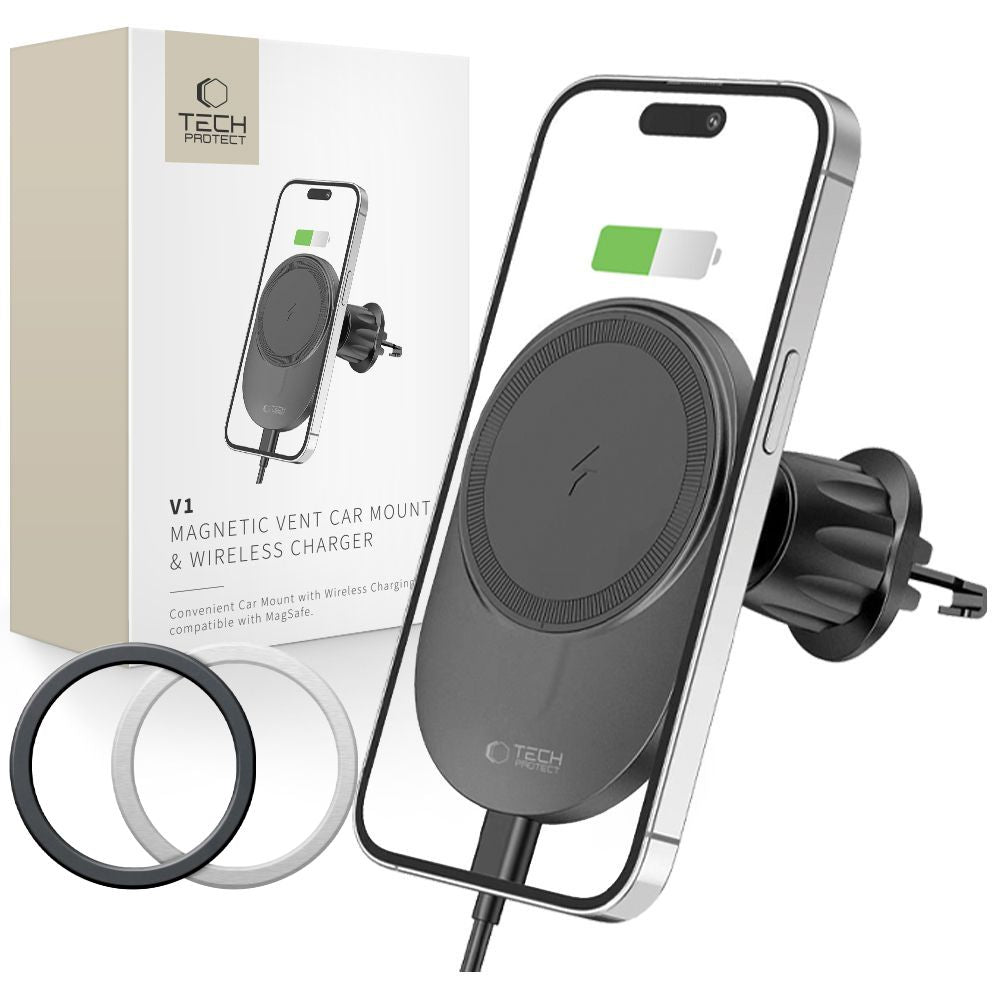 Tech-Protect Automobilinis telefono laikiklis MM15W-V1 su MagSafe 15W indukciniu įkrovikliu oro angai - juodas -- Cell...