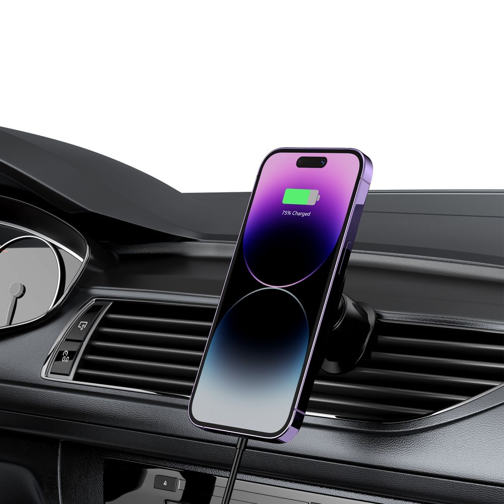 Tech-Protect Automobilinis telefono laikiklis MM15W-V1 su MagSafe 15W indukciniu įkrovikliu oro angai - juodas -- Cell...