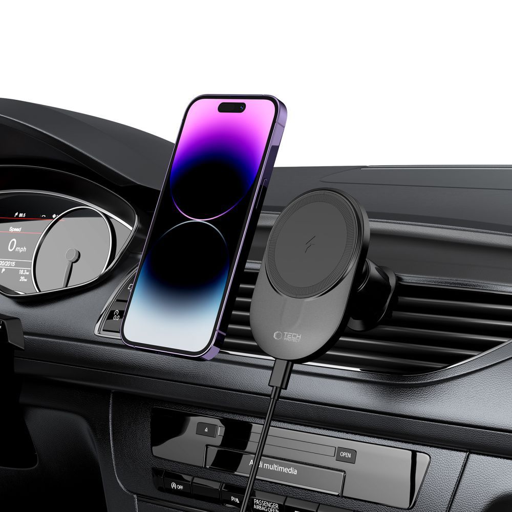 Tech-Protect Automobilinis telefono laikiklis MM15W-V1 su MagSafe 15W indukciniu įkrovikliu oro angai - juodas -- Cell...
