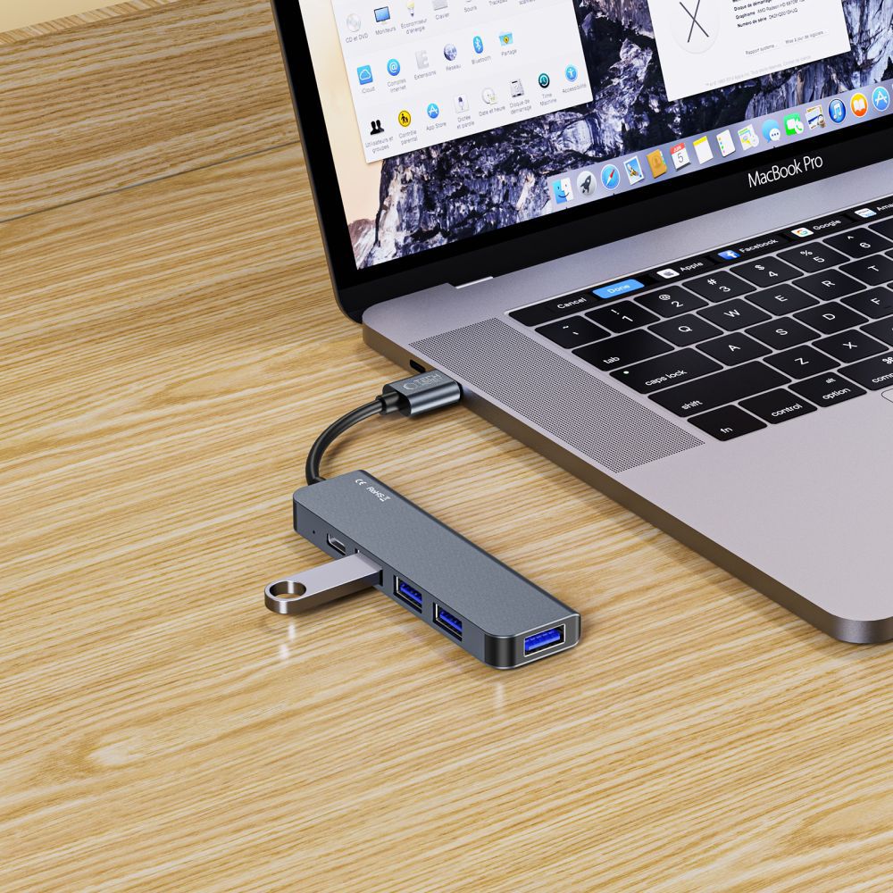 HUB Tech-Protect V0 5in1 USB-A - USB-A 3.0 / 3x USB-A 2.0 / USB-C - pilkas -- USB Hubs