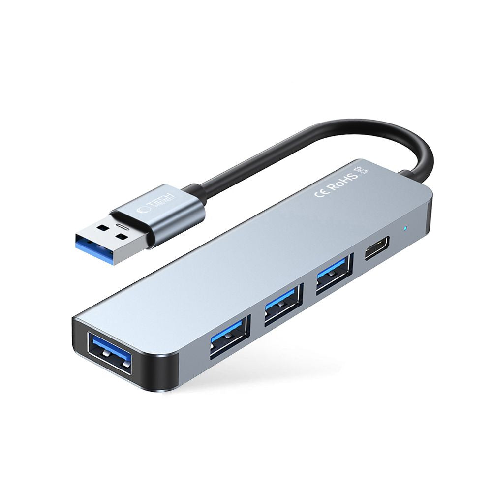 HUB Tech-Protect V0 5in1 USB-A - USB-A 3.0 / 3x USB-A 2.0 / USB-C - pilkas -- USB Hubs