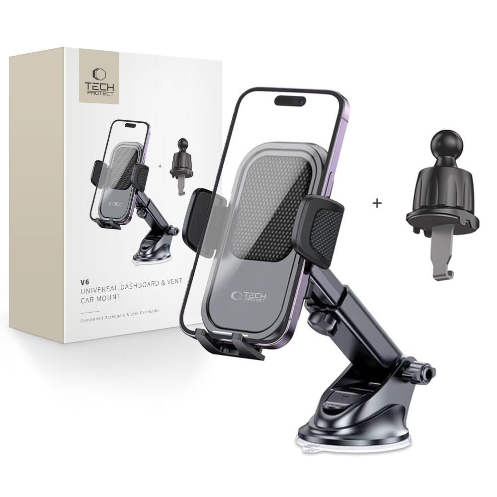 Tech-Protect Automobilinis telefono laikiklis V6 prietaisų skydeliui / oro angai - juodas -- Cell phone chargers