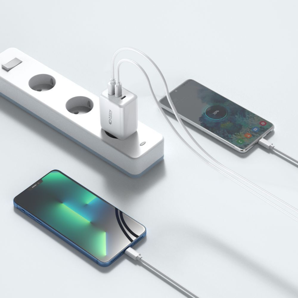Tech-Protect C65W įkroviklis 2x USB-C PD 65W / USB-A QC 3.0 - baltas -- Cell phone chargers