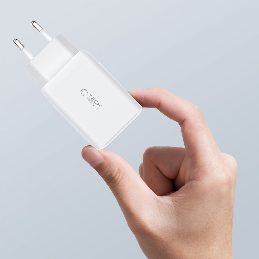 Tech-Protect C65W įkroviklis 2x USB-C PD 65W / USB-A QC 3.0 - baltas -- Cell phone chargers
