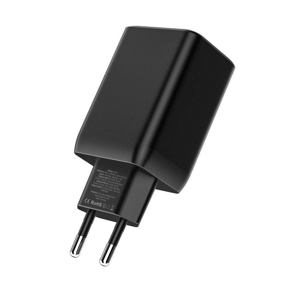 Tech-Protect C65W įkroviklis 2x USB-C PD 65W / USB-A QC 3.0 - juodas -- Cell phone chargers