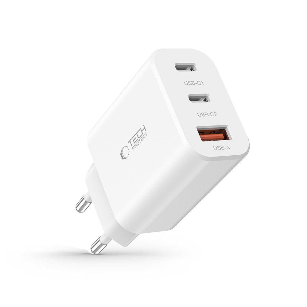 Tech-Protect NC30W įkroviklis 2x USB-C PD 30W / USB-A QC 3.0 - baltas -- Cell phone chargers
