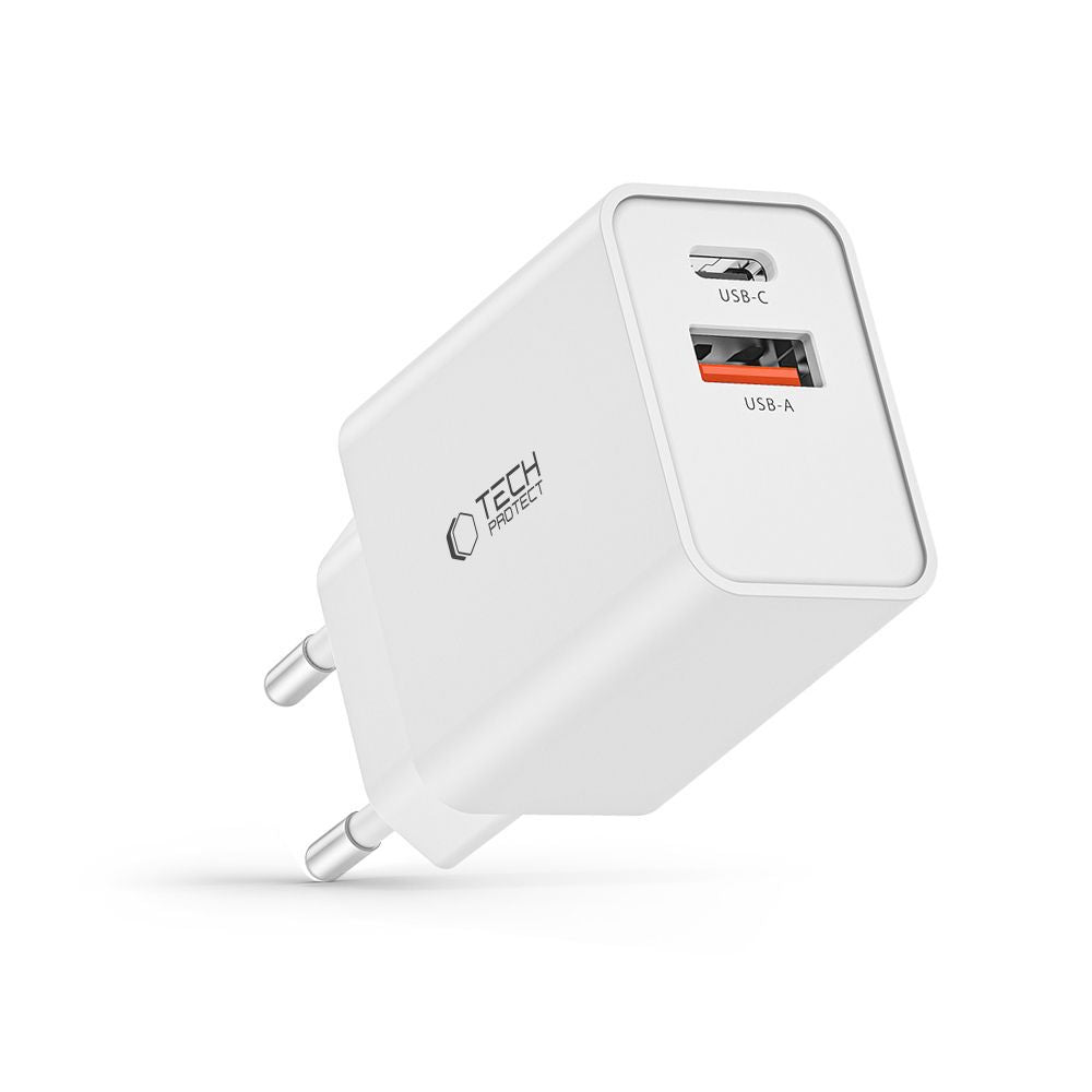Tech-Protect NC30W USB-C PD 30W / USB-A QC 3.0 įkroviklis - baltas -- Cell phone chargers