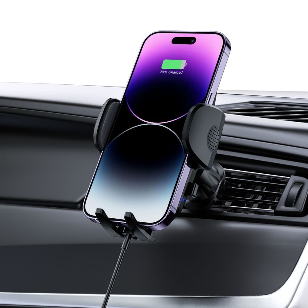 Tech-Protect CM15W-V1 automobilinis telefono laikiklis su 15W indukciniu įkrovikliu prietaisų skydui/oro angai - juodas...