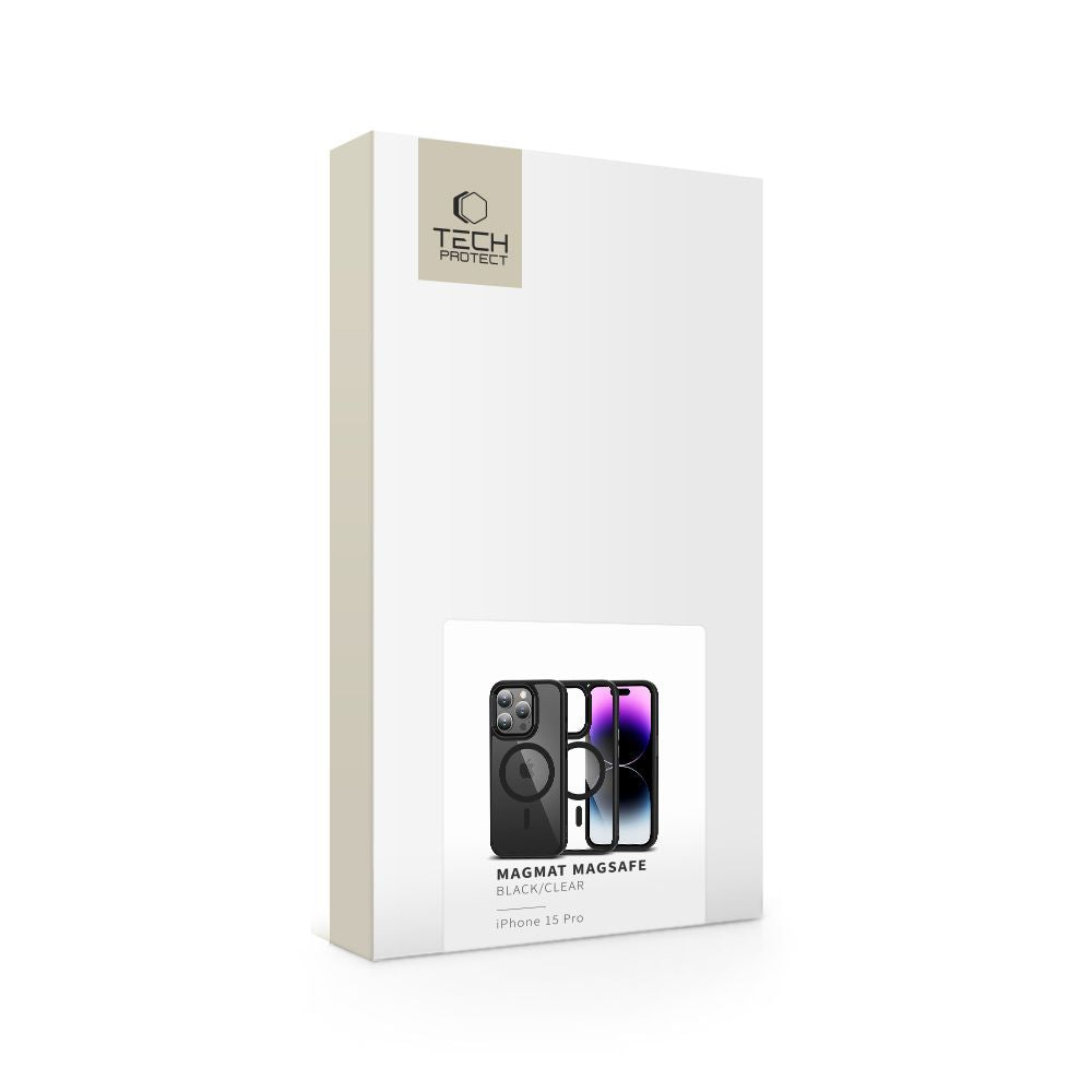 Tech-Protect MagMat MagSafe dėklas iPhone 15 Pro – skaidrus juodas -- iPhone 15 Pro