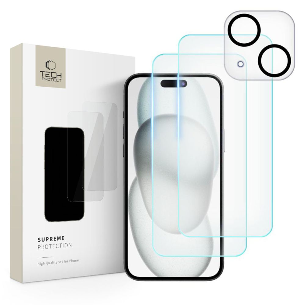 Tech-Protect Supreme stiklo rinkinys iPhone 15 (ekranui + kamerai) -- iPhone 15