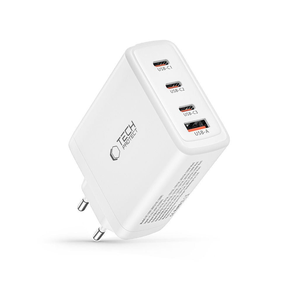 Tech-Protect NC100W-GAN įkroviklis GaN 3x USB-C PD 100W / USB-A QC 3.0 - baltas -- Cell phone chargers