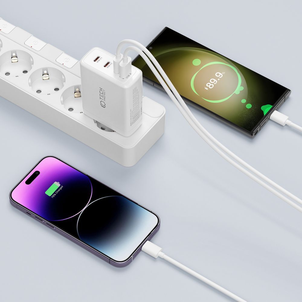 Tech-Protect NC100W-GAN įkroviklis GaN 3x USB-C PD 100W / USB-A QC 3.0 - baltas -- Cell phone chargers