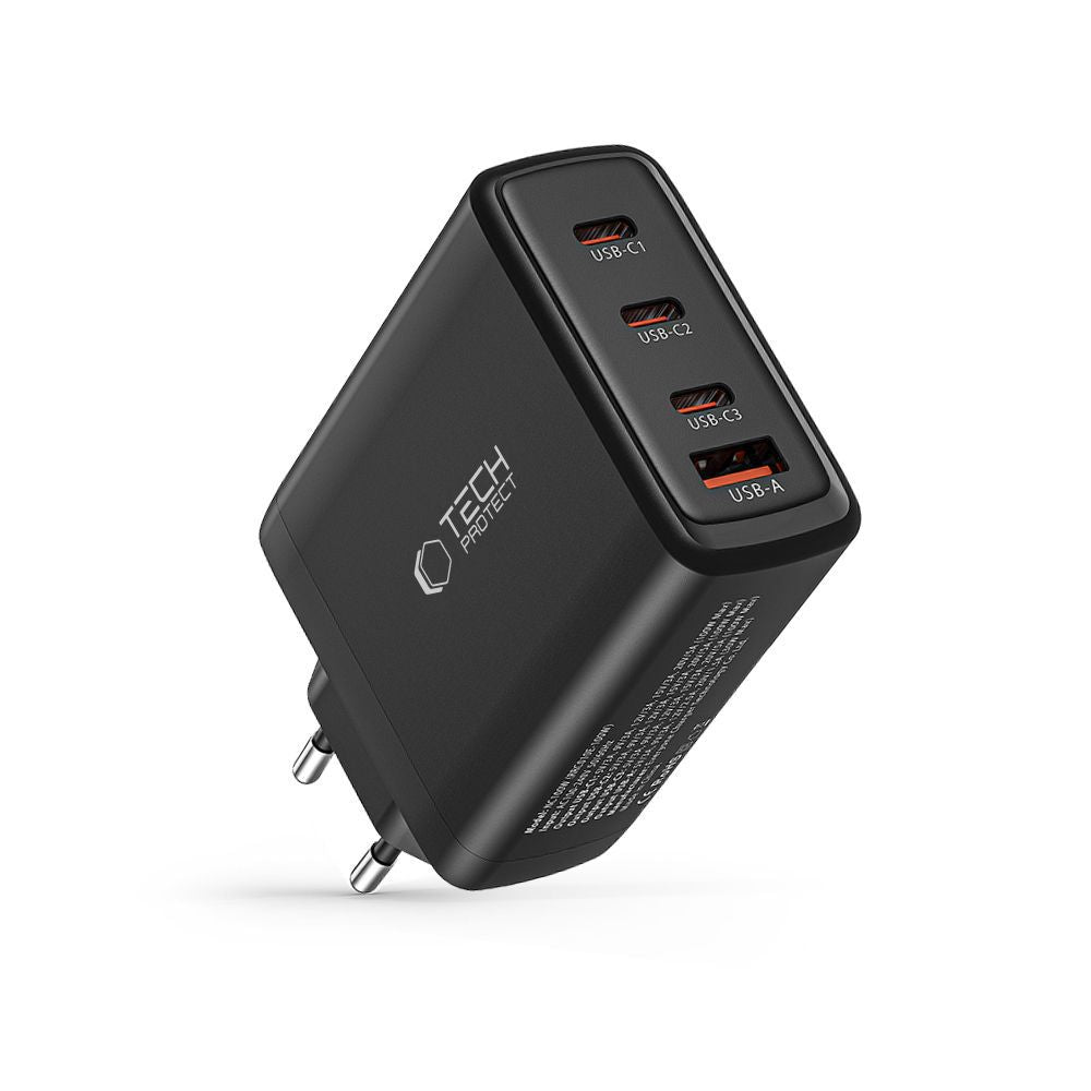 Tech-Protect NC100W-GAN tinklo įkroviklis GaN 3x USB-C PD 100W / USB-A QC 3.0 - juodas -- Cell phone chargers