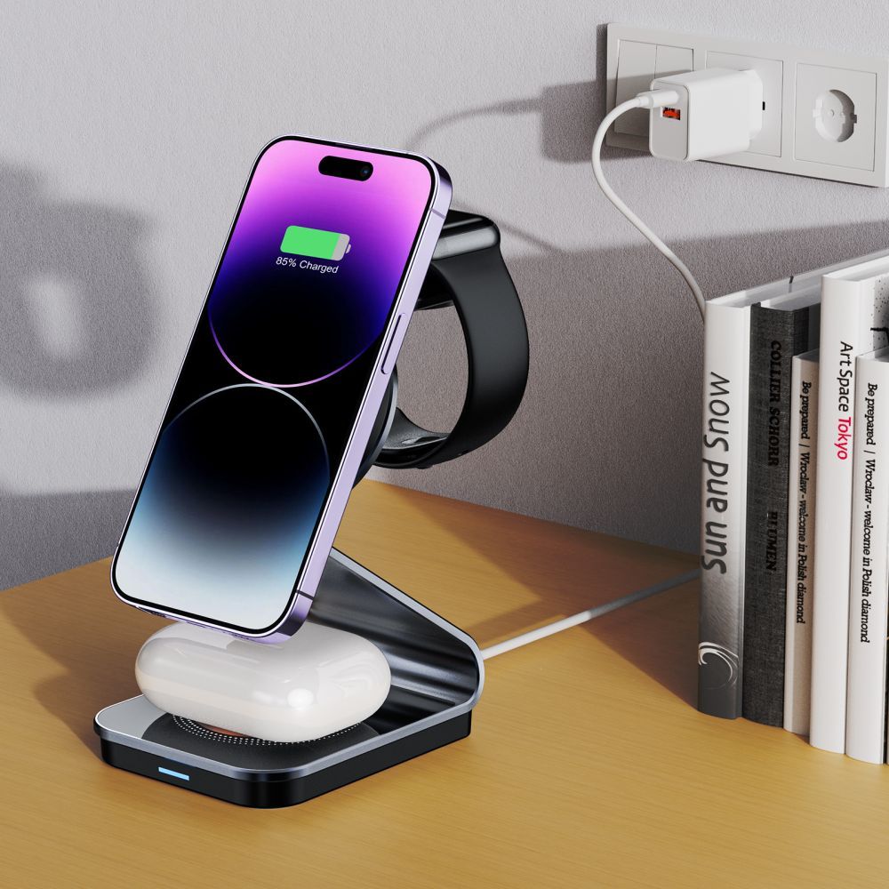 Tech-Protect QI15W-A29 3-in-1 indukcinis įkroviklis su MagSafe išmaniajam telefonui / Apple Watch / AirPods - juodas --...