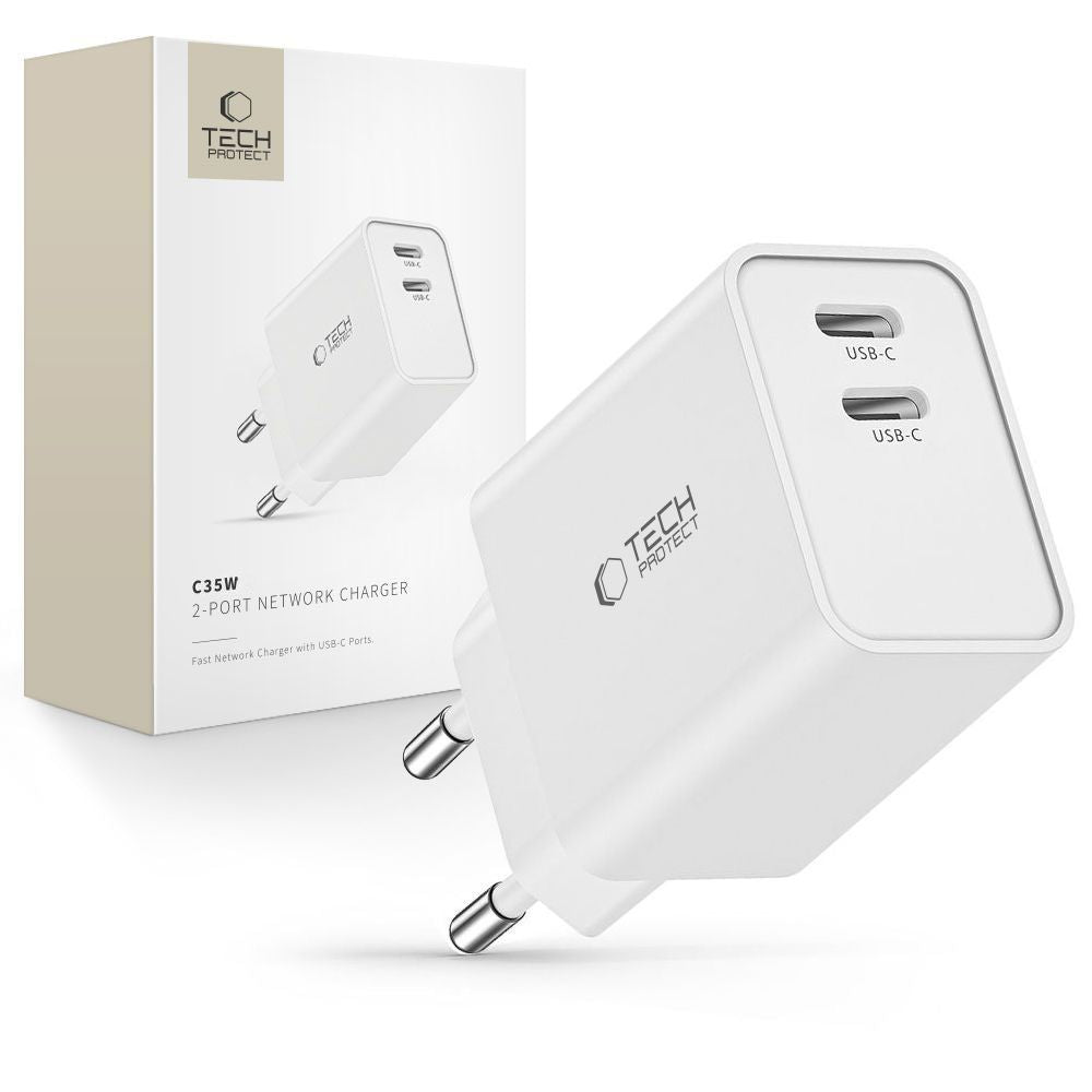 Tech-Protect C35W įkroviklis 2x USB-C PD 35W - baltas -- Cell phone chargers