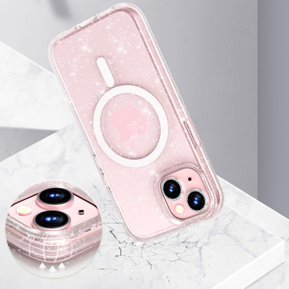 Tech-Protect FlexAir MagSafe dėklas iPhone 15 – skaidrus, blizgučiai -- iPhone 15