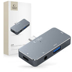HUB Tech-Protect V6 4in1 USB-C - USB-A 3.0 / USB-C PD100W / HDMI / mini jack 3.5mm - pilkas -- USB Hubs