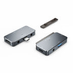 HUB Tech-Protect V6 4in1 USB-C - USB-A 3.0 / USB-C PD100W / HDMI / mini jack 3.5mm - pilkas -- USB Hubs