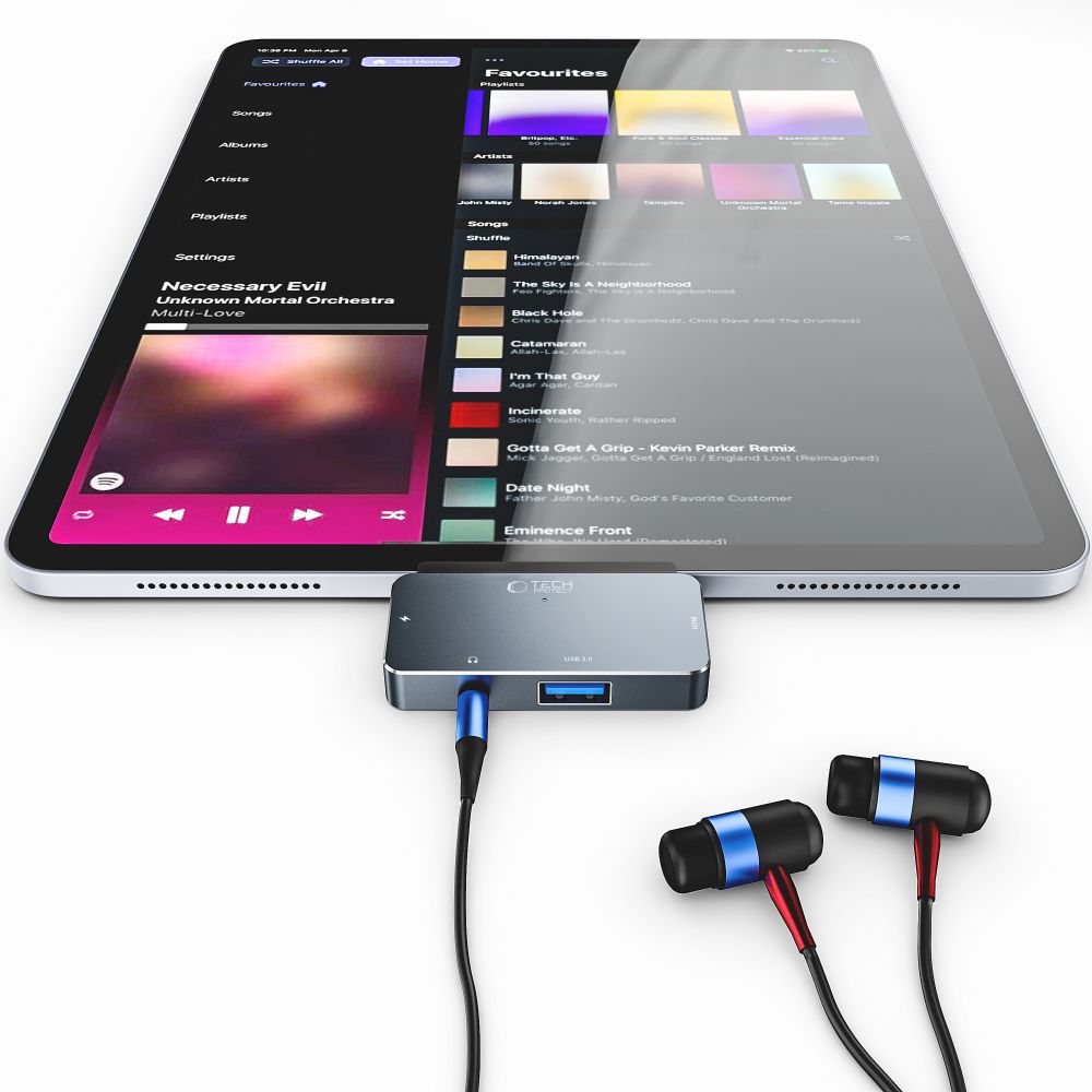 HUB Tech-Protect V6 4in1 USB-C - USB-A 3.0 / USB-C PD100W / HDMI / mini jack 3.5mm - pilkas -- USB Hubs