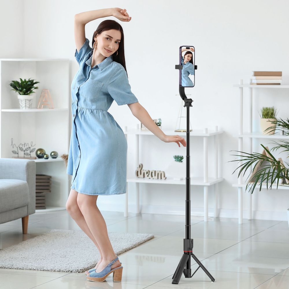 Tech-Protect L04S Bluetooth asmenukių lazda su trikoju iki 95cm ir 360° galva - juoda -- Selfie Sticks & Tripods