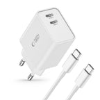 Tech-Protect C35W įkroviklis 2x USB-C PD 35W su USB-C / USB-C laidu - baltas -- Cell phone chargers
