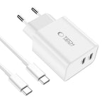 Tech-Protect C35W įkroviklis 2x USB-C PD 35W su USB-C / USB-C laidu - baltas -- Cell phone chargers