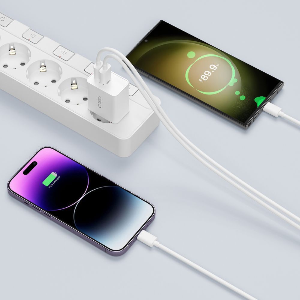 Tech-Protect C35W įkroviklis 2x USB-C PD 35W su USB-C / USB-C laidu - baltas -- Cell phone chargers