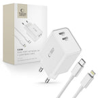 Tech-Protect C35W sieninis įkroviklis 2x USB-C PD 35W su USB-C / Lightning laidu - baltas -- Cell phone chargers
