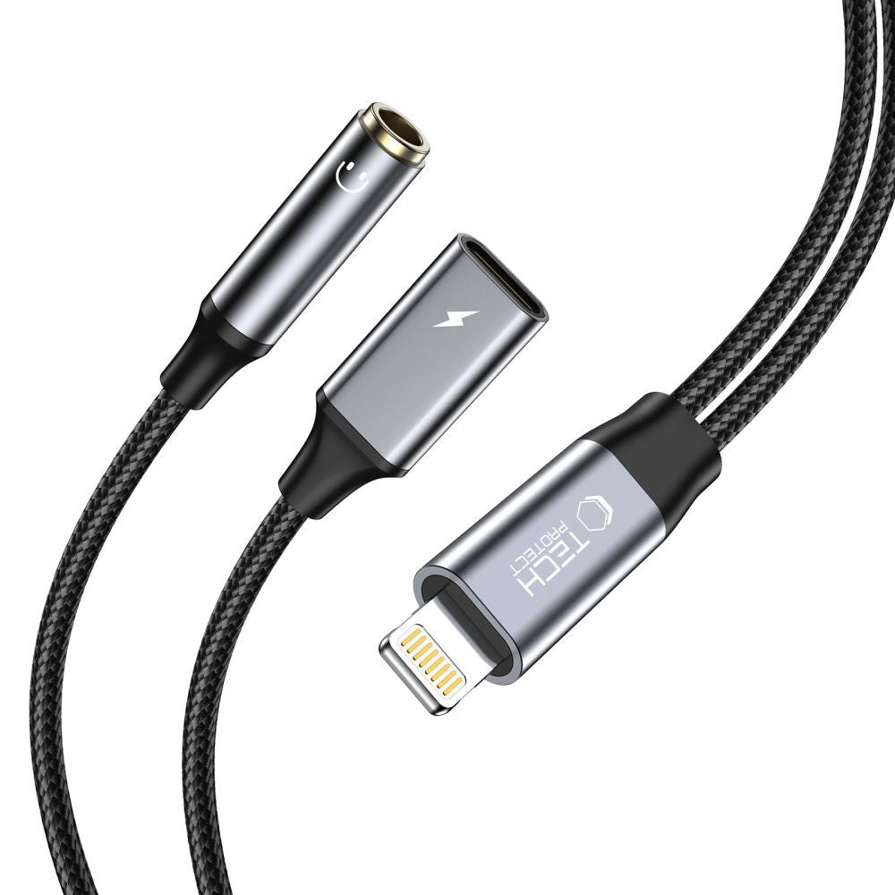 Tech-Protect UltraBoost Lightning (male) / mini jack 3.5mm (female) - Lightning (female) - juodas -- Cell phone cables